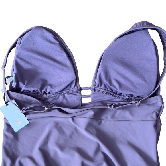 Shade & Shore Women's Torso Plunge Front Swimsuit Mauve Purple XLARGE NWT - Picture 8 of 12